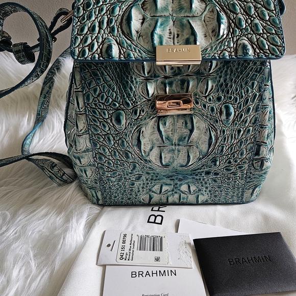 Brahmin Teal Crocodile Embossed Women's Bag Small Margo Melbourne - Picture 5 of 10